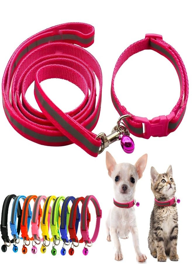 Weimostar Hot Pink XXS Dog Collar with Bell Leash Set, Soft Reflective Cat Collars Adjustable Buckle for XS Extra Small Tiny Female Girls Pets Puppy Kitten Teacup Yorkie X-Small - Image 1